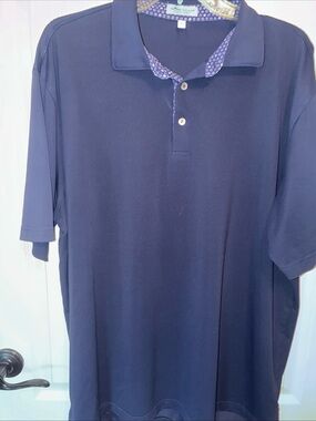 Peter Millar Navy Polo with Patterned Inner Placket